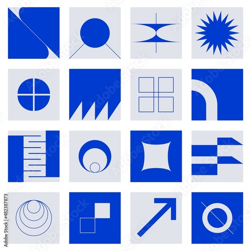 Abstract geometric swiss forms. Modern bold figures and bauhaus blocks, simple geo primitive shapes. Vector graphic