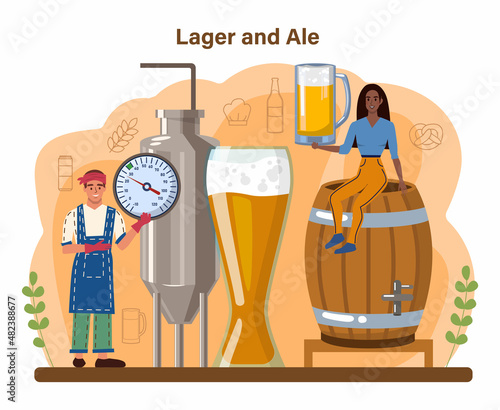 Beer concept. Glass bottle and vintage mug with dark or light, filtered