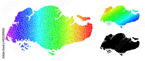 Spectrum gradient star mosaic map of Singapore. Vector vibrant map of Singapore with spectrum gradients. Mosaic map of Singapore collage is done with chaotic colorful star elements.