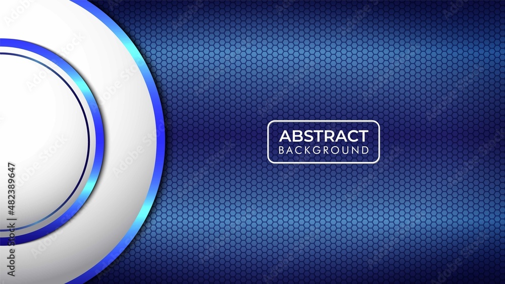 White modern banner circle background on dark blue hexagon background White modern banner circle background on dark blue hexagon background