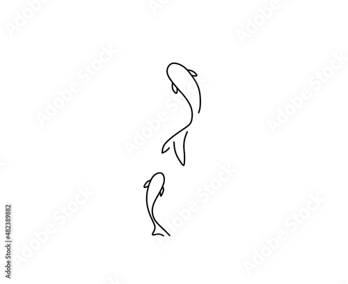 Vector isolated two Koi karps top view simple minimal line drawing