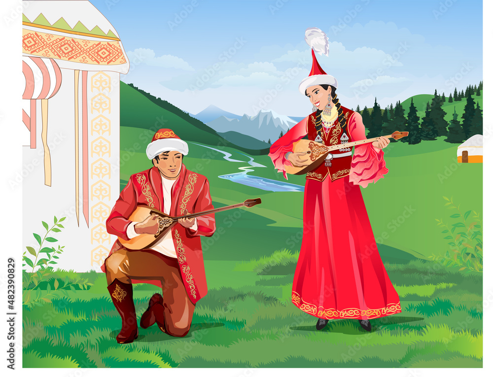 Девушка с домброй рисунок