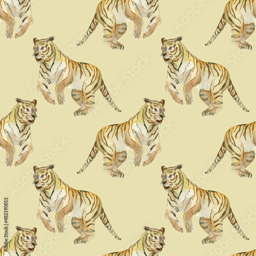 Seamless pattern with tiger