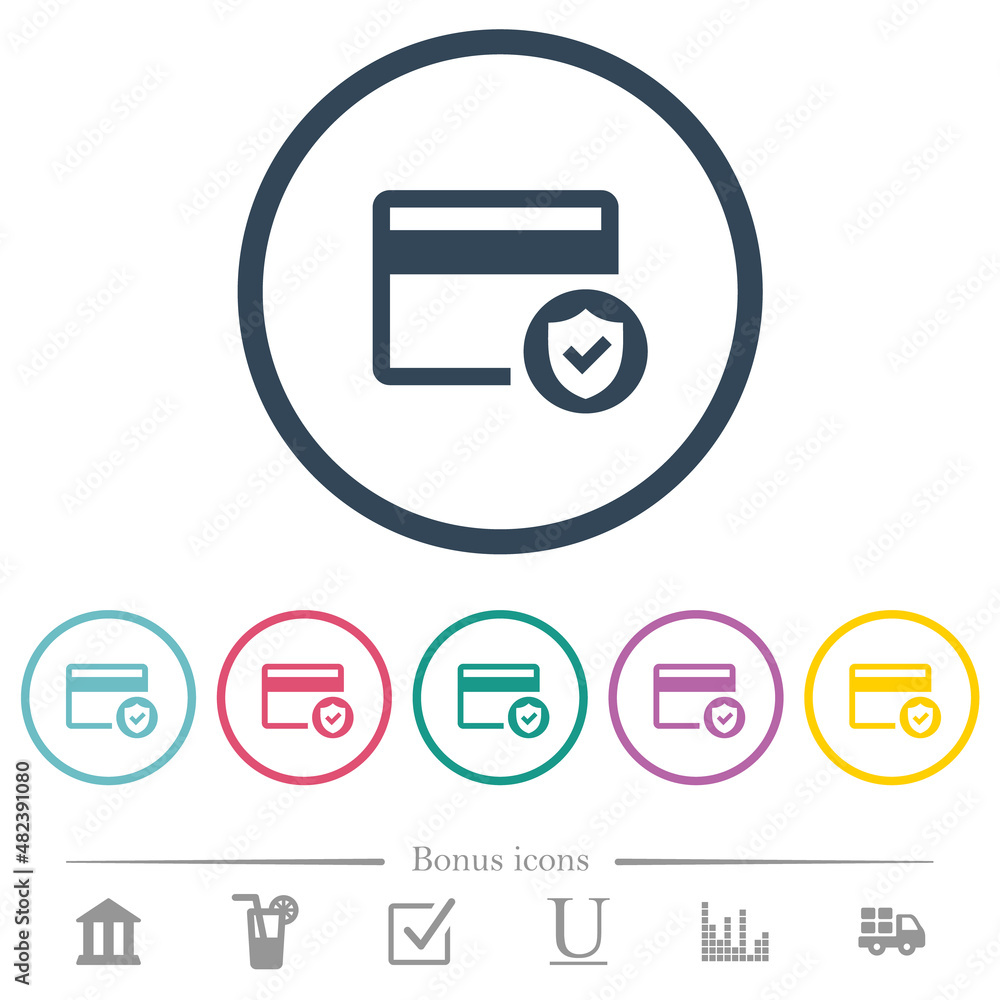 Safe credit card transaction flat color icons in round outlines Safe credit card transaction flat color icons in round outlines