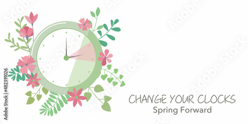 Spring forward, Daylight save the time concept flower decoration graphic. Spring forward illustration for banner, background and graphic design. Vector illustration.