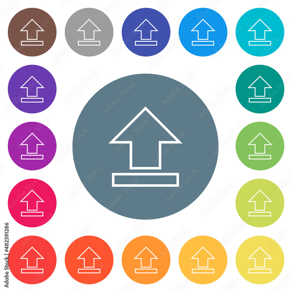 Upload outline flat white icons on round color backgrounds Upload outline flat white icons on round color backgrounds