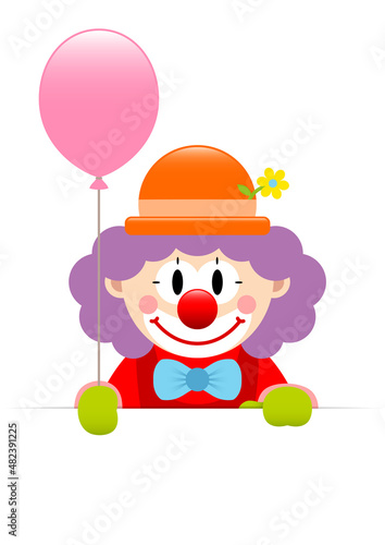 Clown Lila Haare Hält Pinken Luftballon Banner
