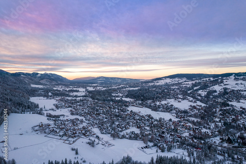 Winter Season in Zakopane. Drone Cityscape and Giewont Mount