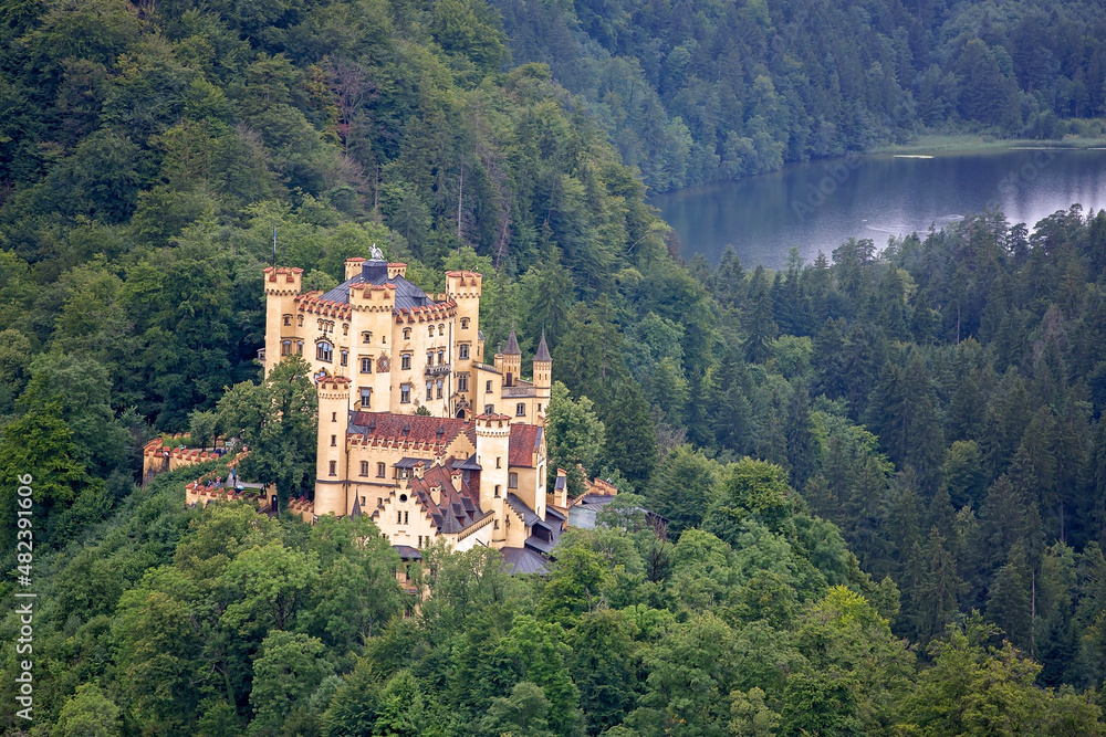 Castle Neuschwanstein in Germany, summertime on a cloudy day