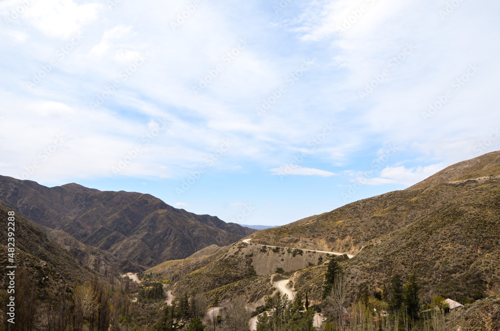Fototapeta premium Mountain panorama with blue sky in Villavicencio, Mendoza, Argentina