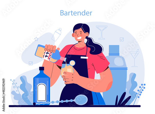 Bartender concept. Barman preparing alcoholic drinks with shaker