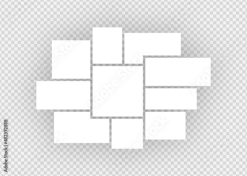 Collage layout. Photo moodboard template. Mood board grid. Mosaic pictures frame. Images isolated on transparent background. Album brandboard. Gallery banner. Organised portfolio. Vector illustration