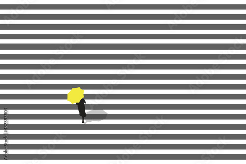 High Angle View Of person Crossing Road