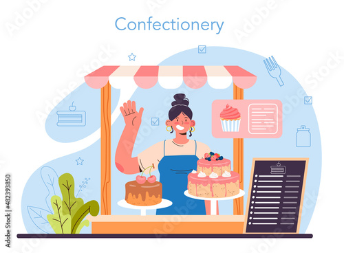 Confectioner concept. Professional confectioner chef making different