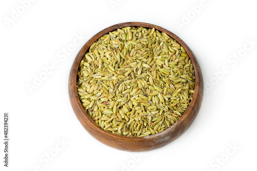 Dried fennel seeds on the white background