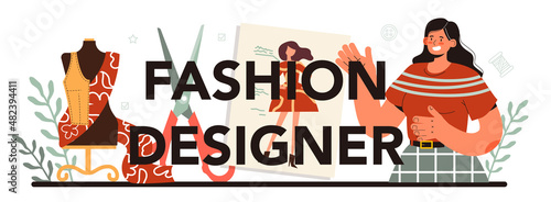 Fashion designer typographic header. Professional fashion tailor sewing