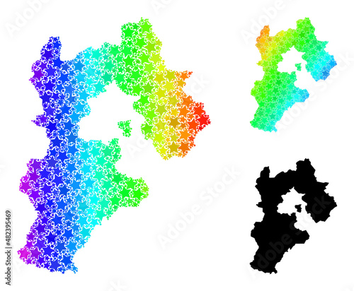 Spectral gradiented star collage map of Hebei Province. Vector colored map of Hebei Province with spectral gradients.