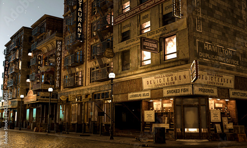 coner of an old times 1920 city center street