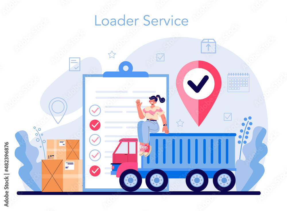 Loader service. Stevedore in uniform carrying a cargo. Delivery man