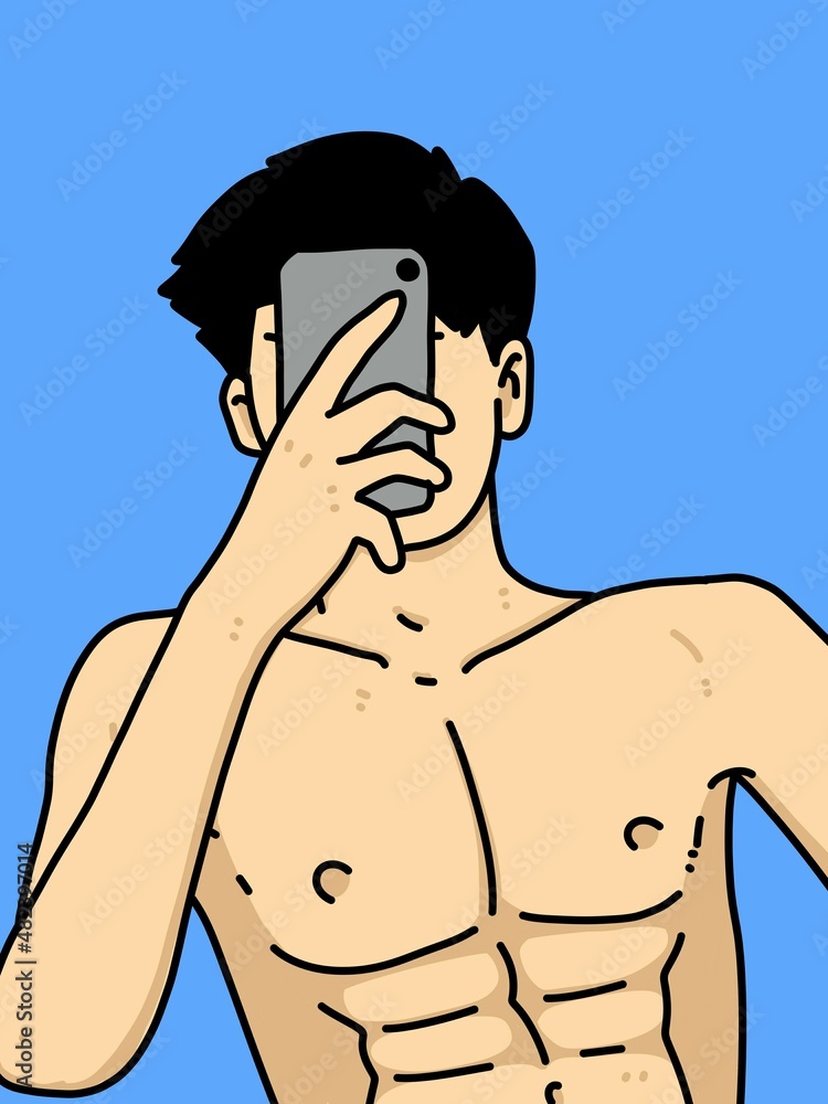 Fototapeta premium cute man cartoon on blue background