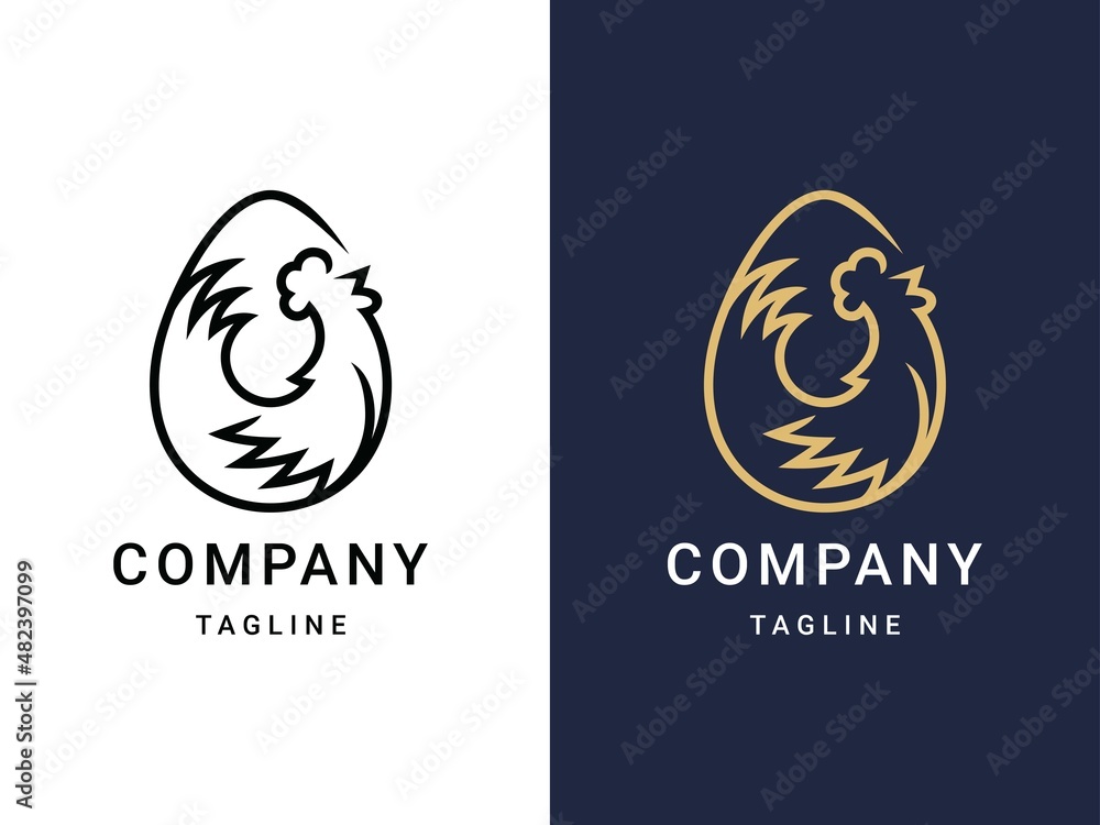 Naklejka premium CHICKEN EGG ORGANIC FARMING MINIMALIST LOGO TEMPLATE
