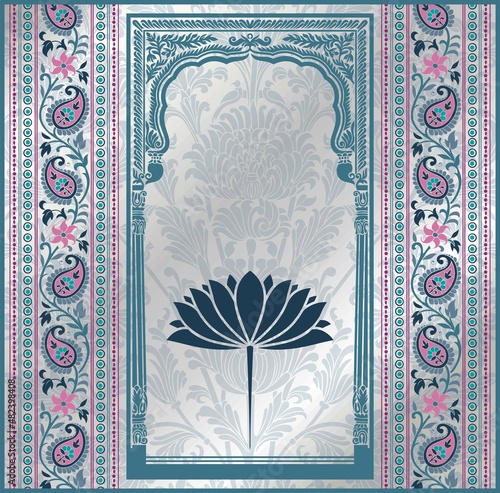water lily, wedding card design, royal India	