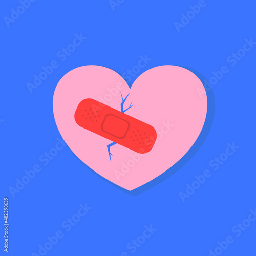 Vector image with a broken heart and a Band-Aid. An idea for postcards, invitations and valentines