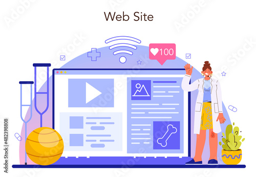 Physiotherapy online service or platform. Doctor helping patients