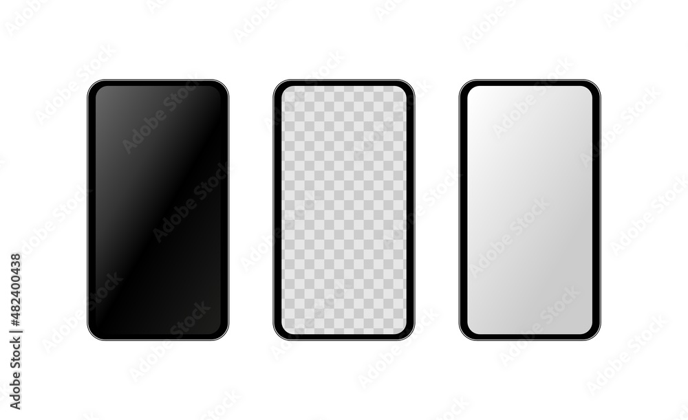 High quality realistic trendy smartphone with blank screen. Phone mockup for visual demonstration of the user interface application. Vector mobile device concept. Detailed layout of a smartphone. High quality realistic trendy smartphone with blank screen. Phone mockup for visual demonstration of the user interface application. Vector mobile device concept. Detailed layout of a smartphone.