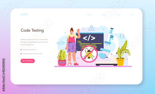 Software tester web banner or landing page. Application or website