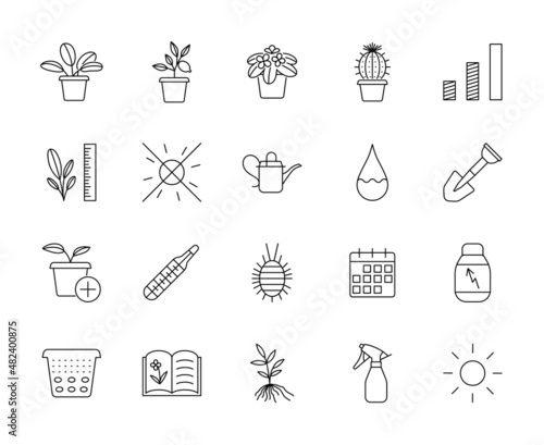 Houseplant care icon set vector editable stroke.