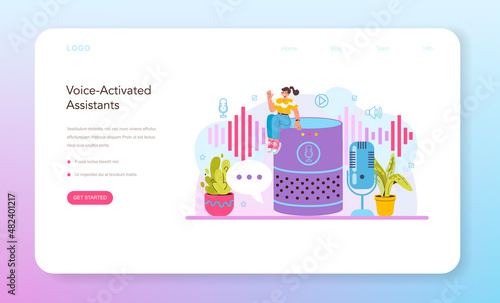Voice activated assistant web banner or landing page. Modern smart
