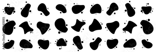 Different forms, shape, splash vector black silhouettes set isolated on a white background.Set of different blotch shapes. Random abstract liquid shapes, round abstract organic elements. 

