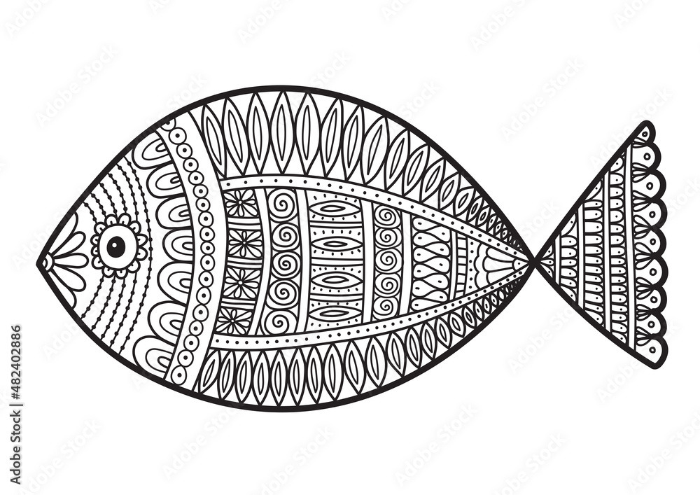 Big fish. Zentangle stylized cartoon isolated on white background. Hand drawn sketch illustration for adult coloring book. Big fish. Zentangle stylized cartoon isolated on white background. Hand drawn sketch illustration for adult coloring book.
