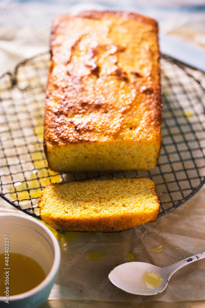 Orange polenta cake with almond flour and orange syrup Orange polenta cake with almond flour and orange syrup
