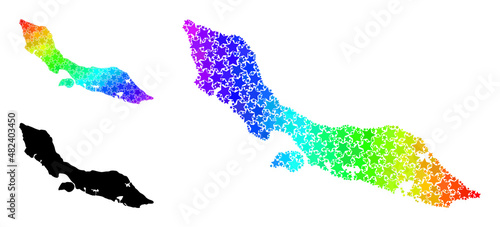 Spectrum gradiented star collage map of Curacao Island. Vector colorful map of Curacao Island with rainbow gradients.