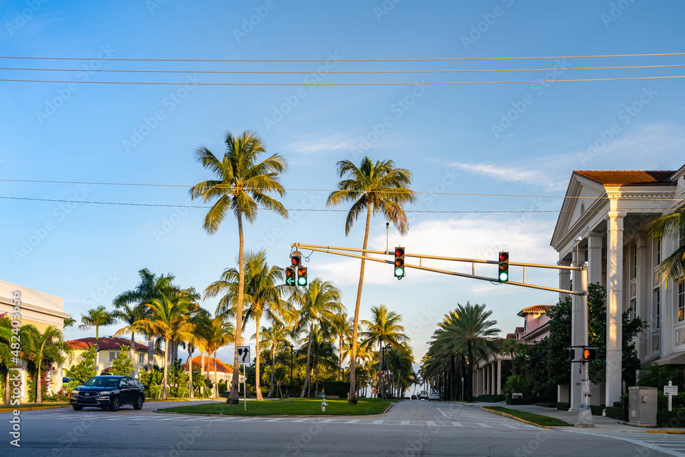 Green Traffic Sign at Palm Beach, Florida, taken in December, 2018