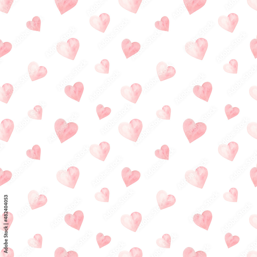 Romantic pink hearts watercolor seamless pattern. Valentine's day background. Love digital paper. Romantic pink hearts watercolor seamless pattern. Valentine's day background. Love digital paper.