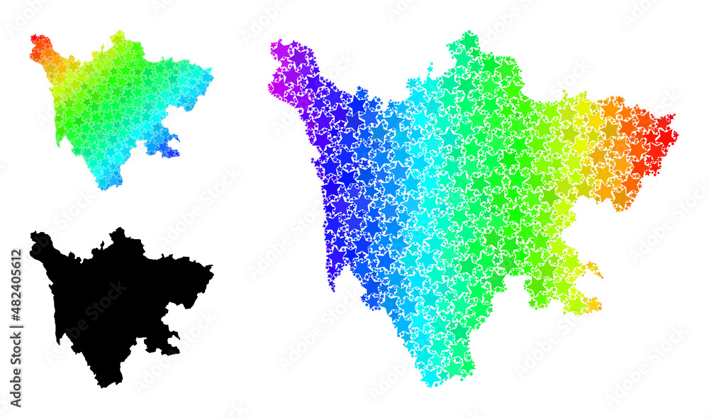 Spectral gradient star collage map of Sichuan Province. Vector colorful map of Sichuan Province with spectrum gradients.