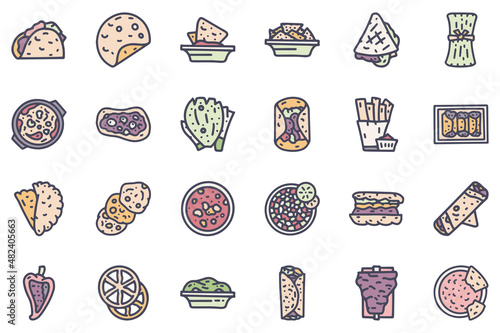 Mexican food color vector doodle simple icon set photo