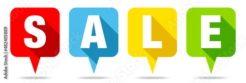 Bunte Sprechblasen „SALE“