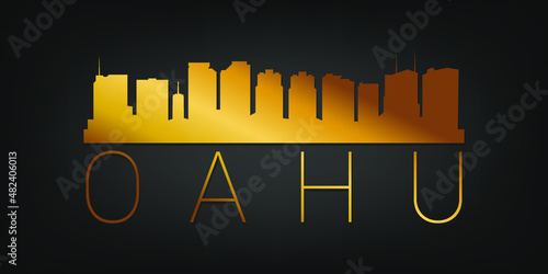 O‘ahu, Hawaii, USA Gold Skyline City Silhouette Vector. Golden Design Luxury Style Icon Symbols. Travel and Tourism Famous Buildings. photo