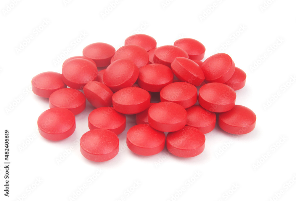 Red drugs isolated on white background. Red drugs isolated on white background.