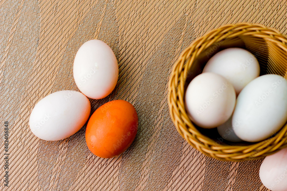 1 chicken egg and several duck eggs 1 chicken egg and several duck eggs