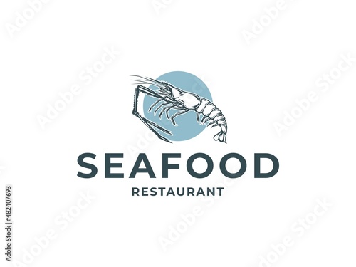 shrimp seafood logo design template