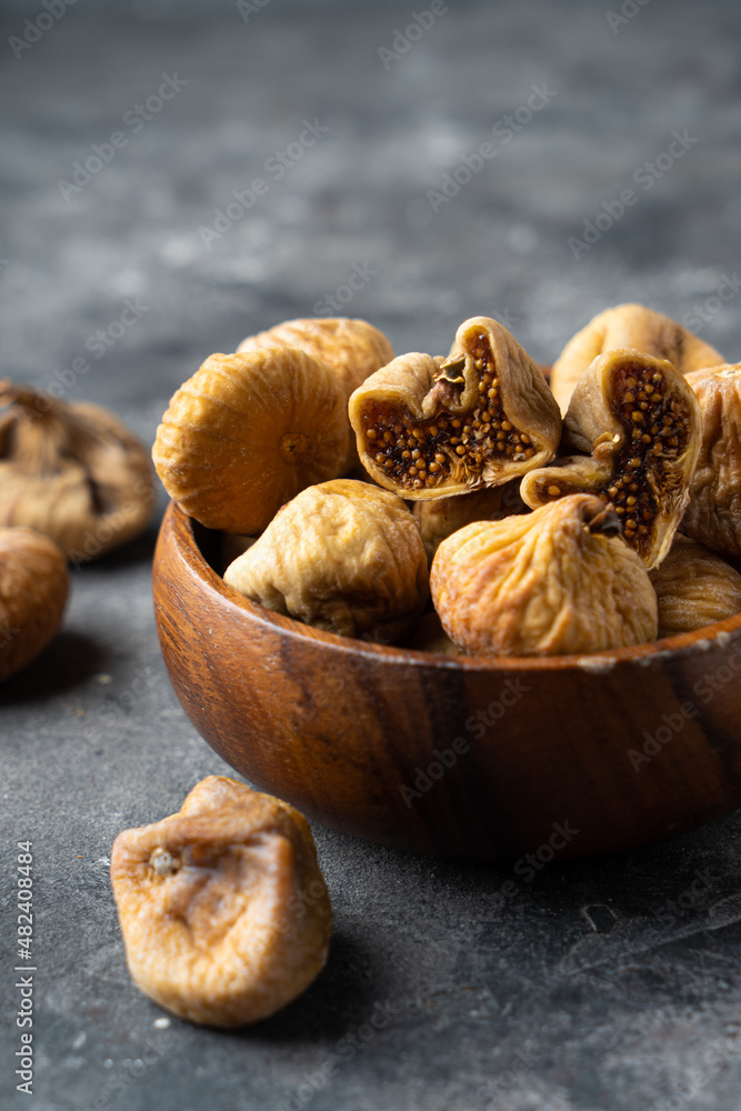 Delicious dried figs in a bowl. Healthy food