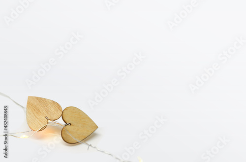 Wooden hearts on a white background with.
