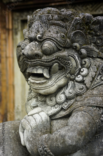 Close up view of the ornate statue (guard statue) at Ubud Palace, Bali.