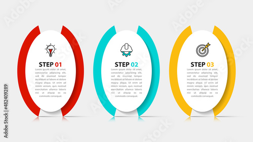 Infographic template with icons and 3 options or steps. Ellipses.
