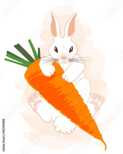 Cute Little bunny holding a carrot